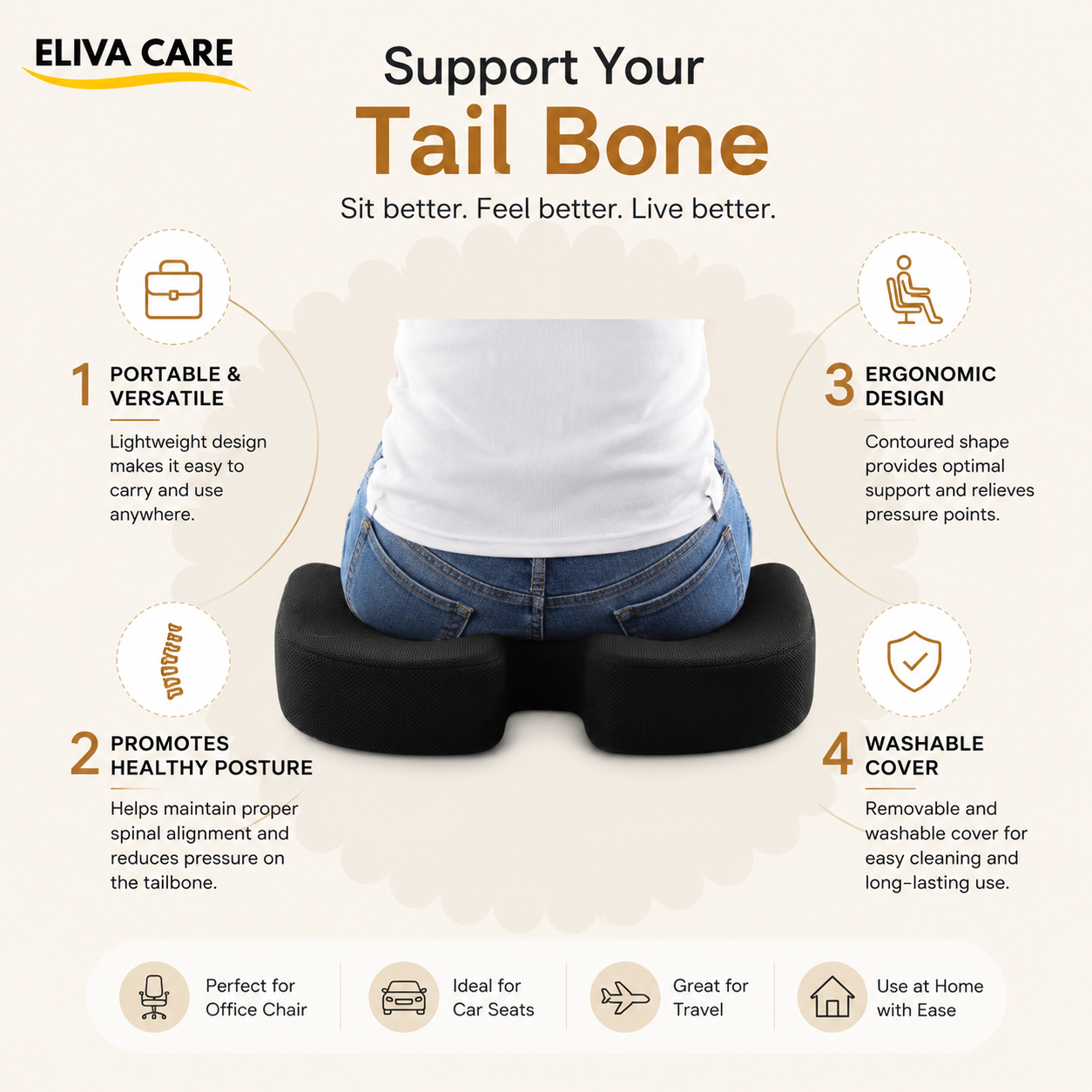 Coccyx Seat Cushion for Tailbone Pain Relief
