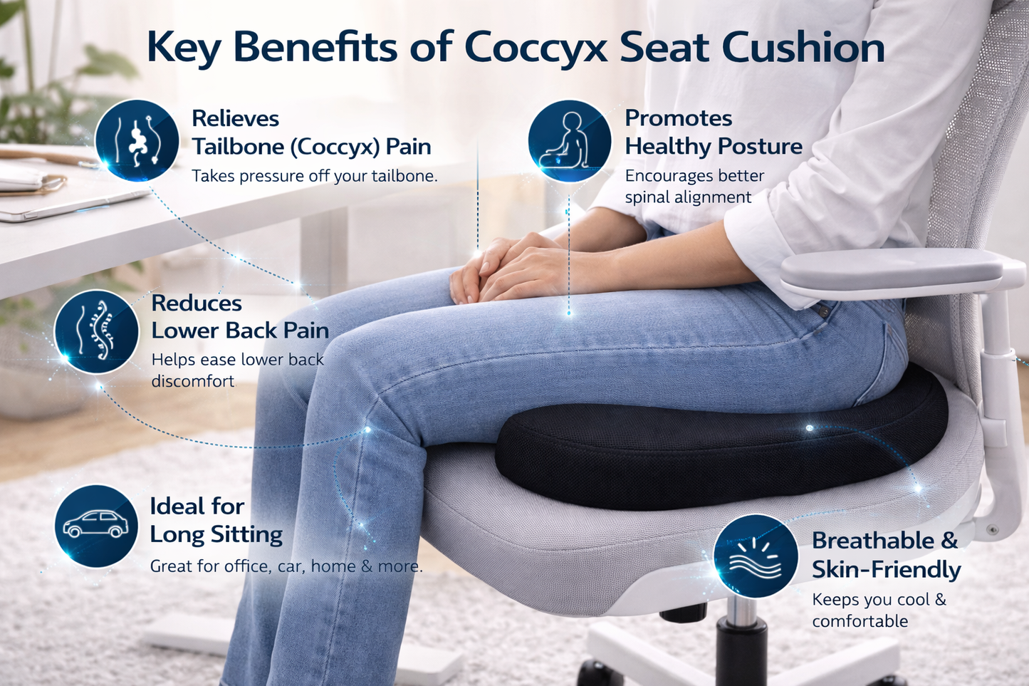 Coccyx Seat Cushion for Tailbone Pain Relief