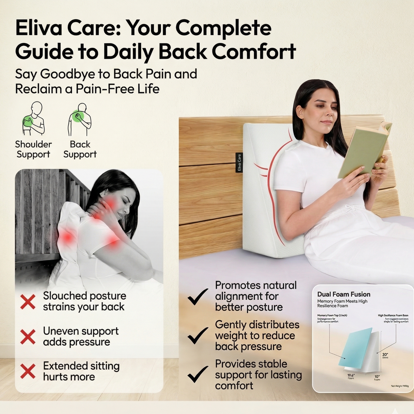 Wedge Pillow for Better Sleep & Acid Reflux Relief