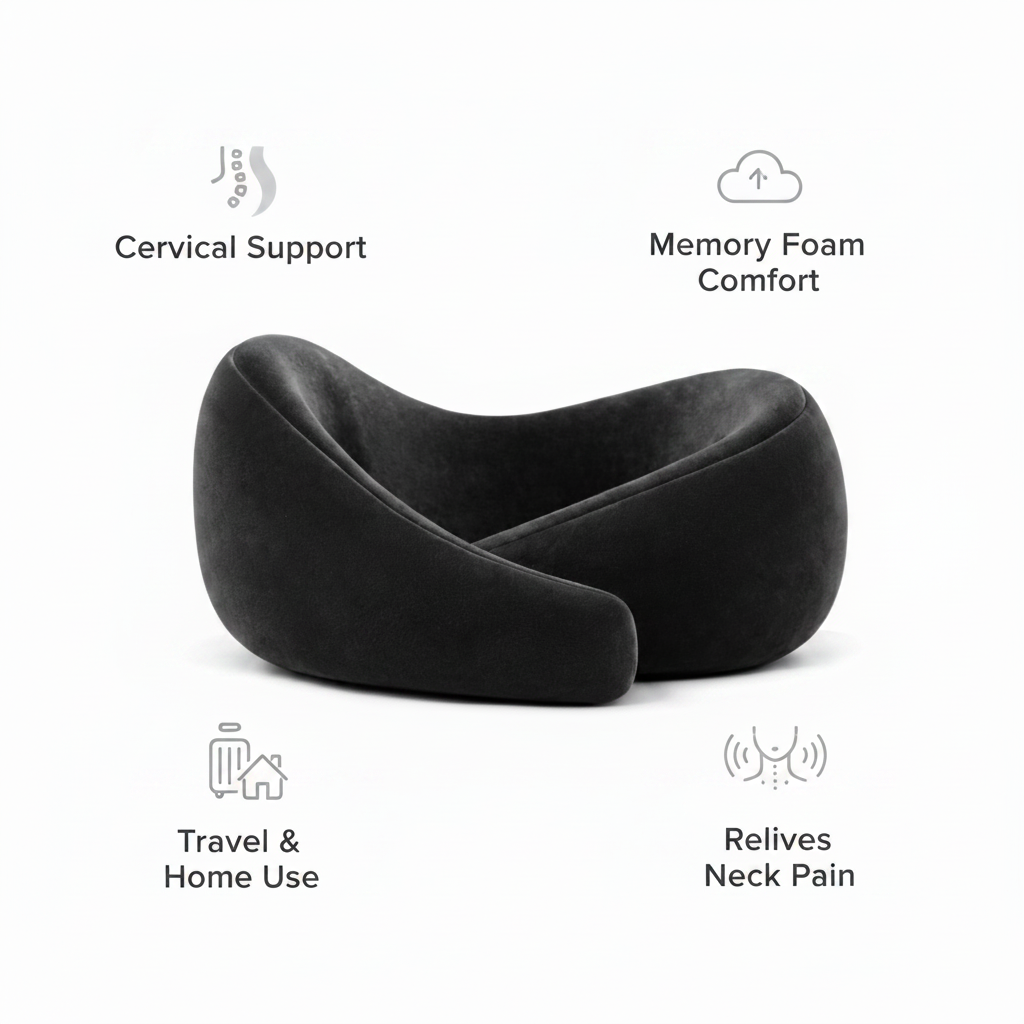 Eliva Care Travel Neck Pillow – 360° Support, Memory Foam & Soft Velvet Comfort