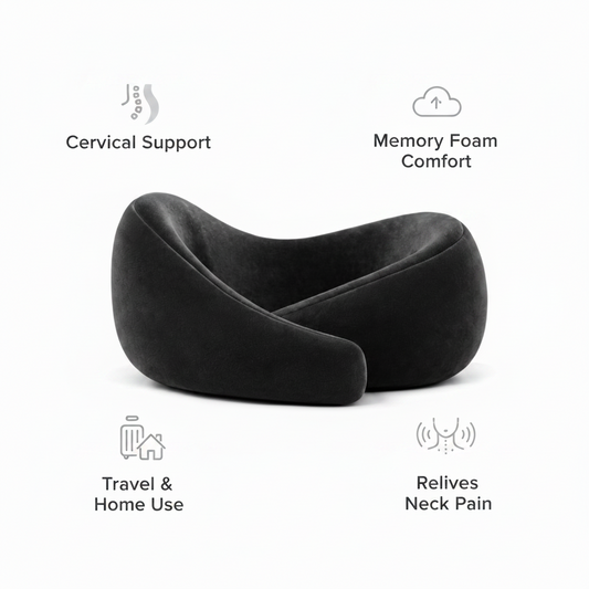 Eliva Care Travel Neck Pillow – 360° Support, Memory Foam & Soft Velvet Comfort